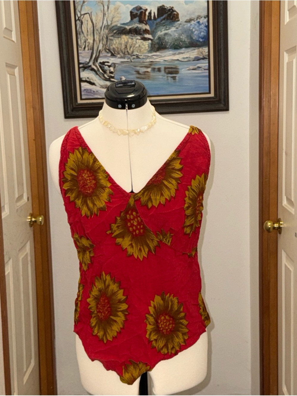Sunflower Print Red V-Neck Camisole